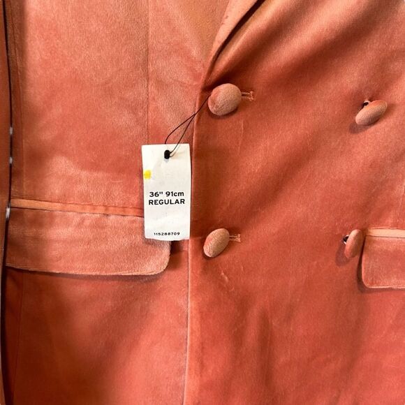 Topman slim double breasted six button velvet blazer in pink - Picture 9 of 11